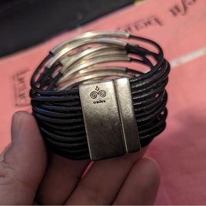 Silver Linings Black Leather Bar Bracelet